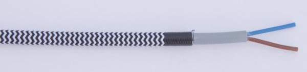 Textilumflochtene PVC-Schlauchleitung 2x0,50 schwarz-weiß zickzack