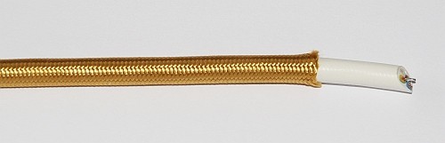Textilumflochtene PVC-Schlauchltg. mit Stahlseil zur Zugentlastung 3G0,75 gold